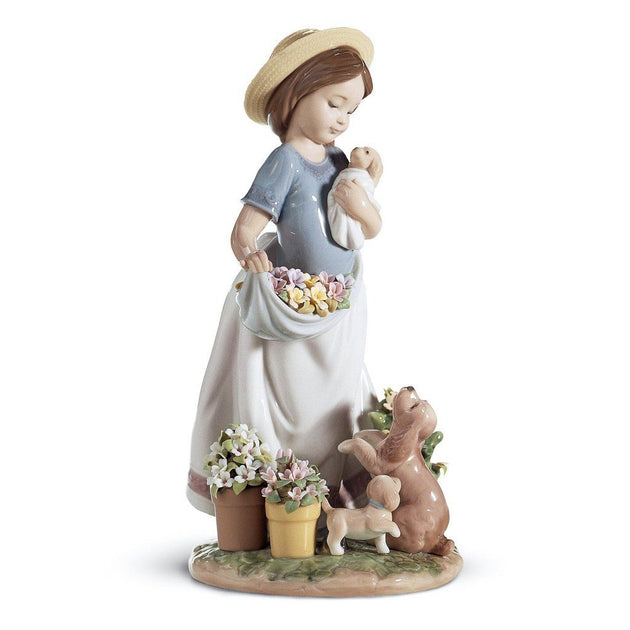 Lladro Porcelain Children In The Garden Figurines