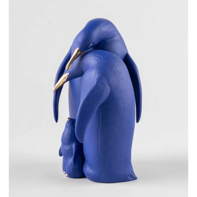 Lladro Porcelain Penguin Family Figurine (Blue-Gold) LE 500