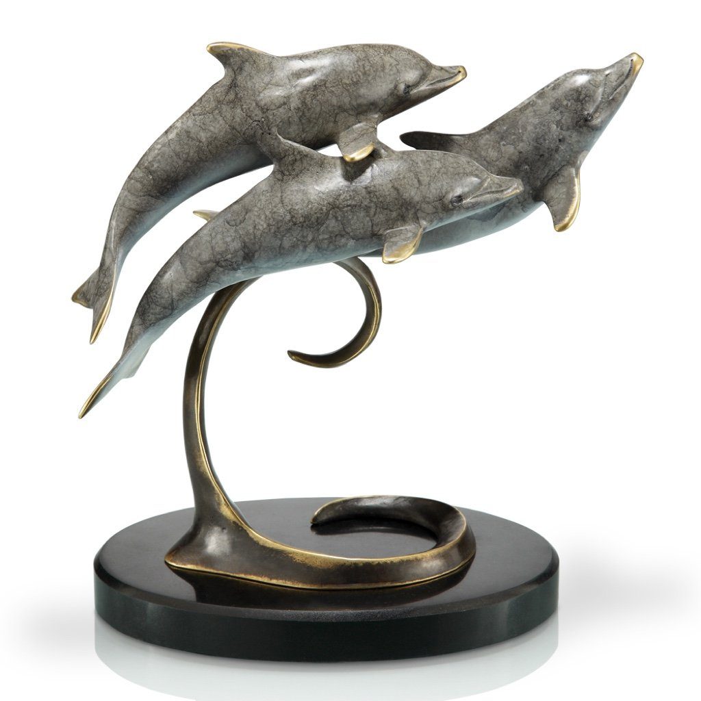 Purchases Bronze Dolphin Trio Sculpture On Marble Base 7” x 9”