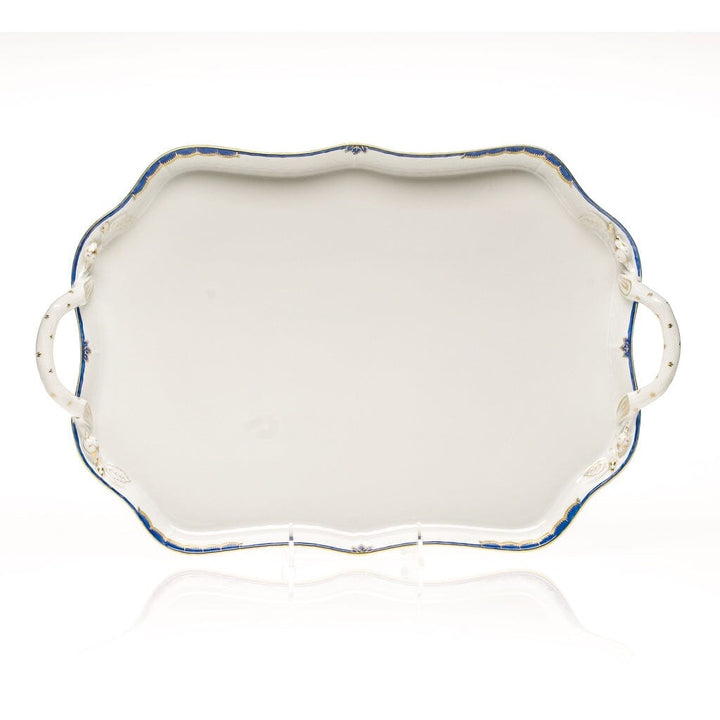 Herend Princess Victoria Rec Tray With Branch Handles Trays Herend Blue 