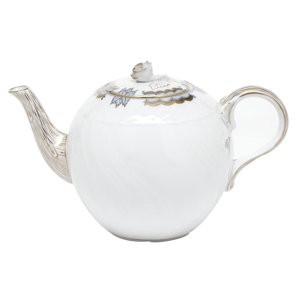 Herend Princess Victoria Tea Pot With Rose Dinnerware Herend Light Blue 