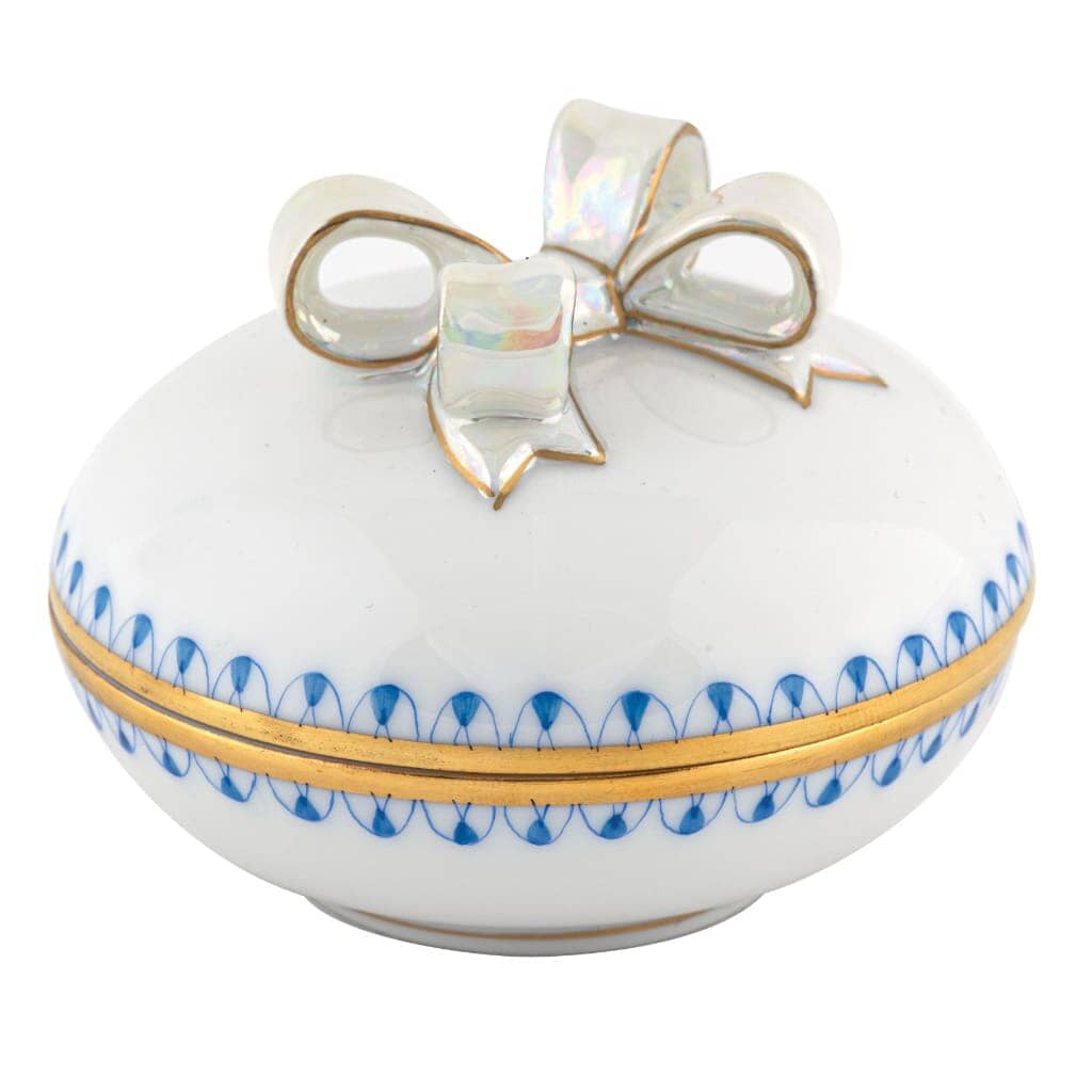 Herend Round Box w/Bow Figurines Herend Blue 