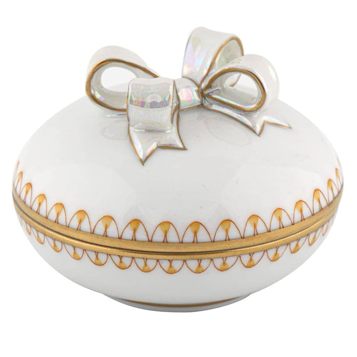 Herend Round Box w/Bow Figurines Herend Butterscotch 