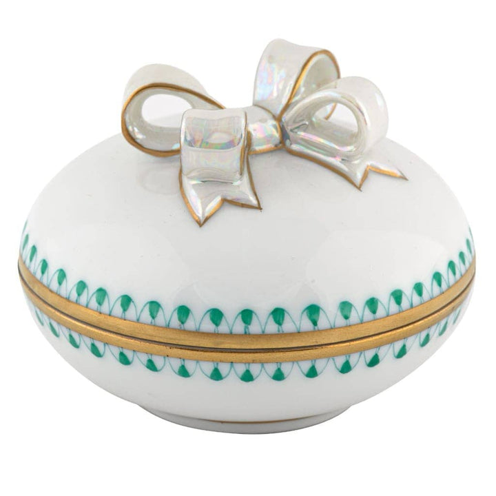 Herend Round Box w/Bow Figurines Herend Green 