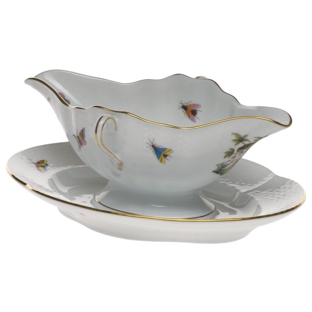 Herend Rothschild Bird Gravy Boat With Fixed Stand Dinnerware Herend 