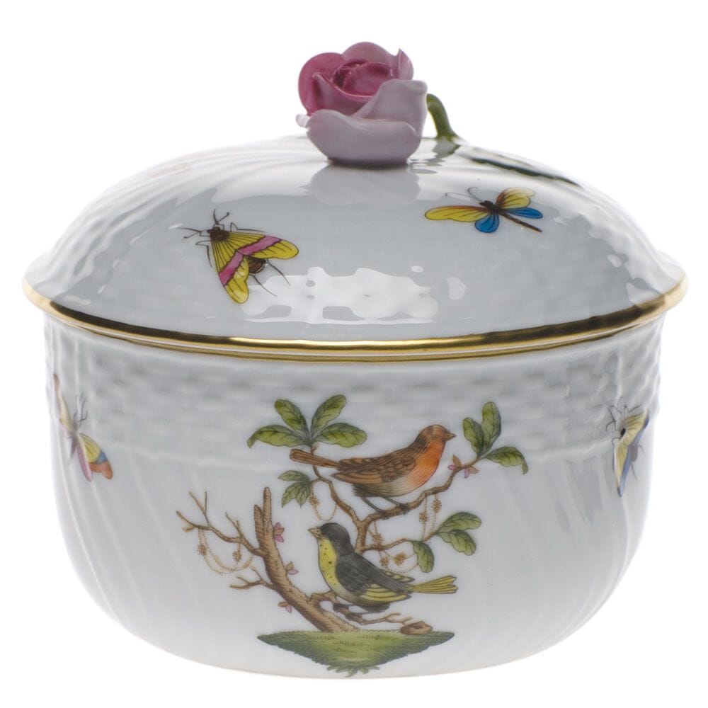 Herend Rothschild Bird Covered Sugar With Rose - 10 oz Dinnerware Herend