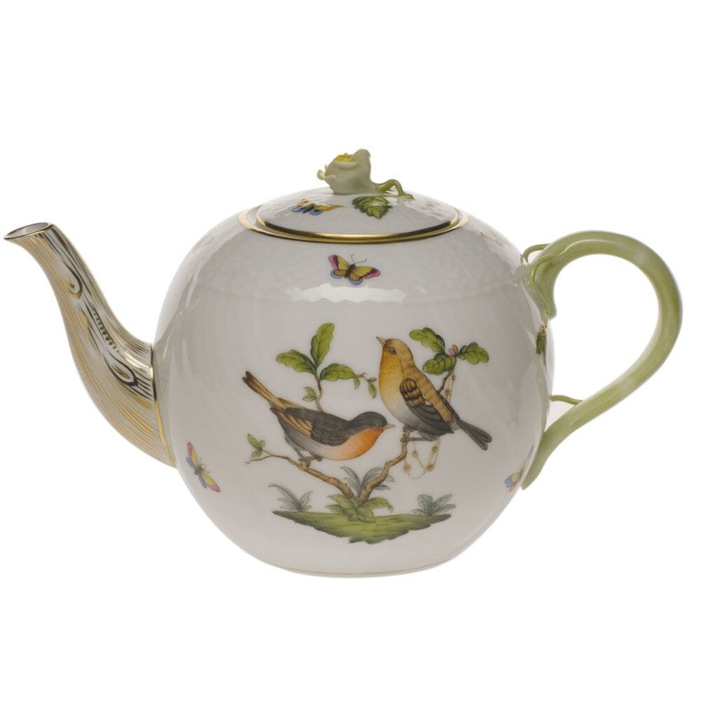 Herend Rothschild Bird Tea Pot With Rose - 60 oz. Dinnerware Herend