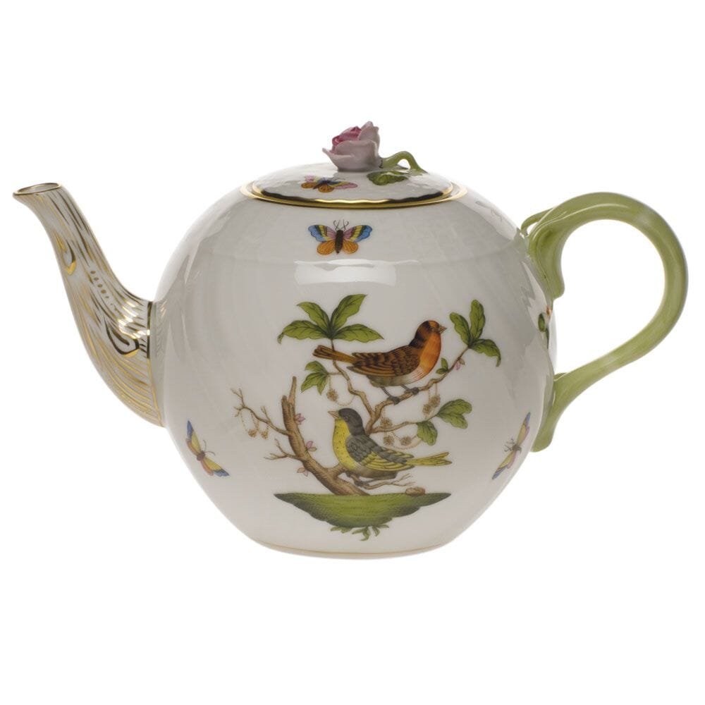 Herend Rothschild Bird Tea Pot With Rose - 36 oz. Dinnerware Herend