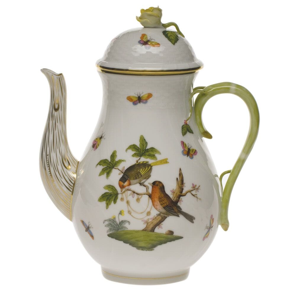 Herend Rothschild Bird Coffee Pot With Rose - 60 oz. Dinnerware Herend