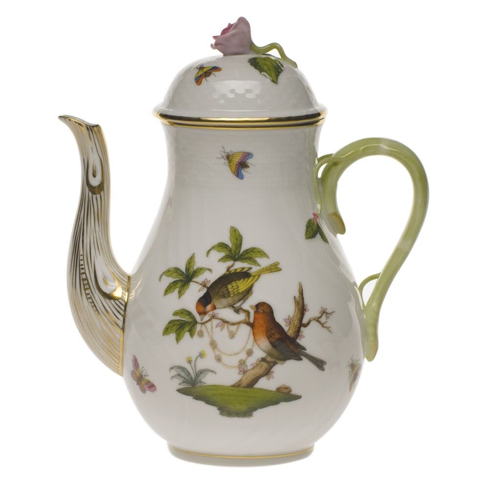 Herend Rothschild Bird Coffee Pot With Rose - 36 oz. Dinnerware Herend