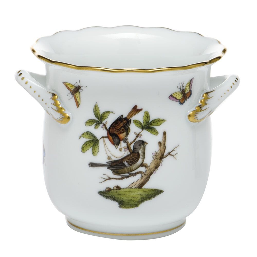 Herend Rothschild Bird Mini Cachepot With Handles Dinnerware Herend 