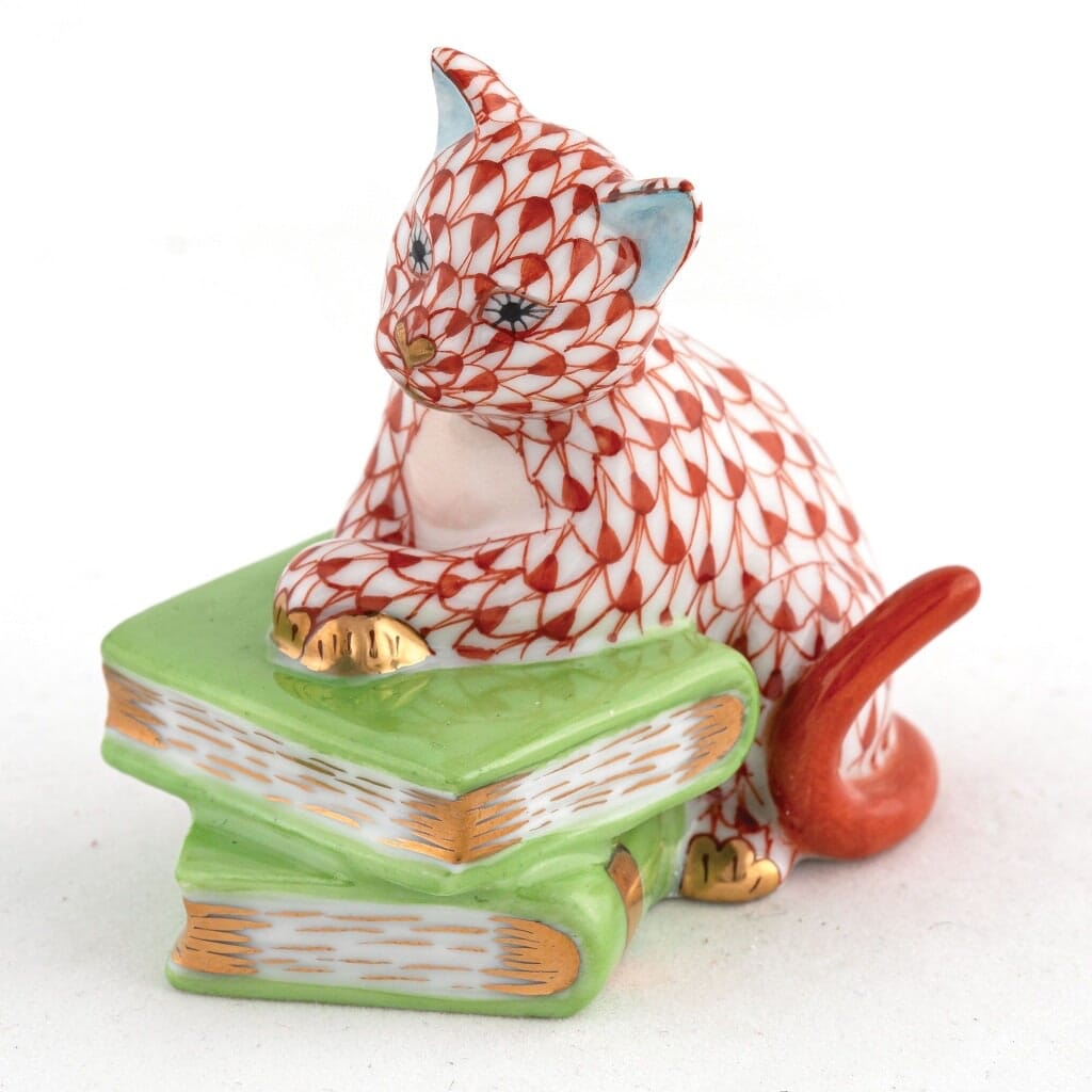 Herend Cat On Books Figurine Figurines Herend Rust 