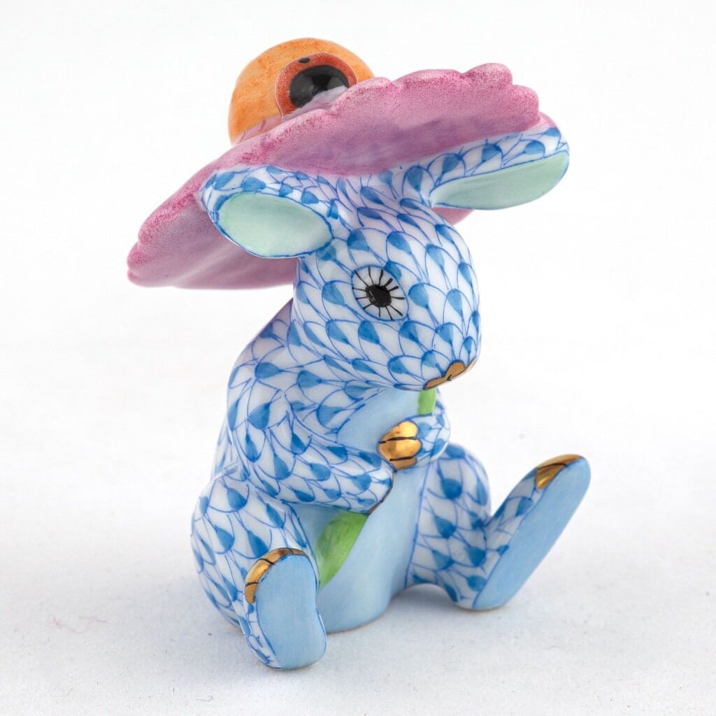 Herend Umbrella Bunny Figurine Figurines Herend Blue 