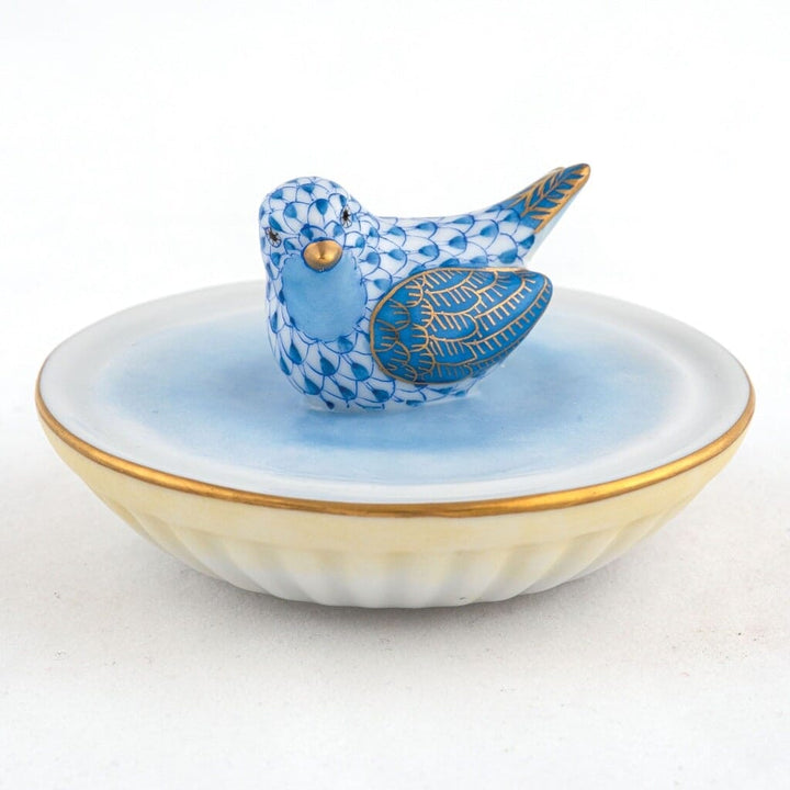 Herend Bird in Bird Bath Figurine Figurines Herend Blue 