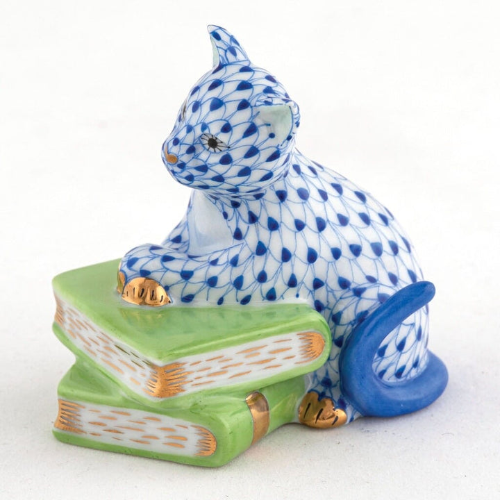 Herend Cat On Books Figurine Figurines Herend Sapphire 