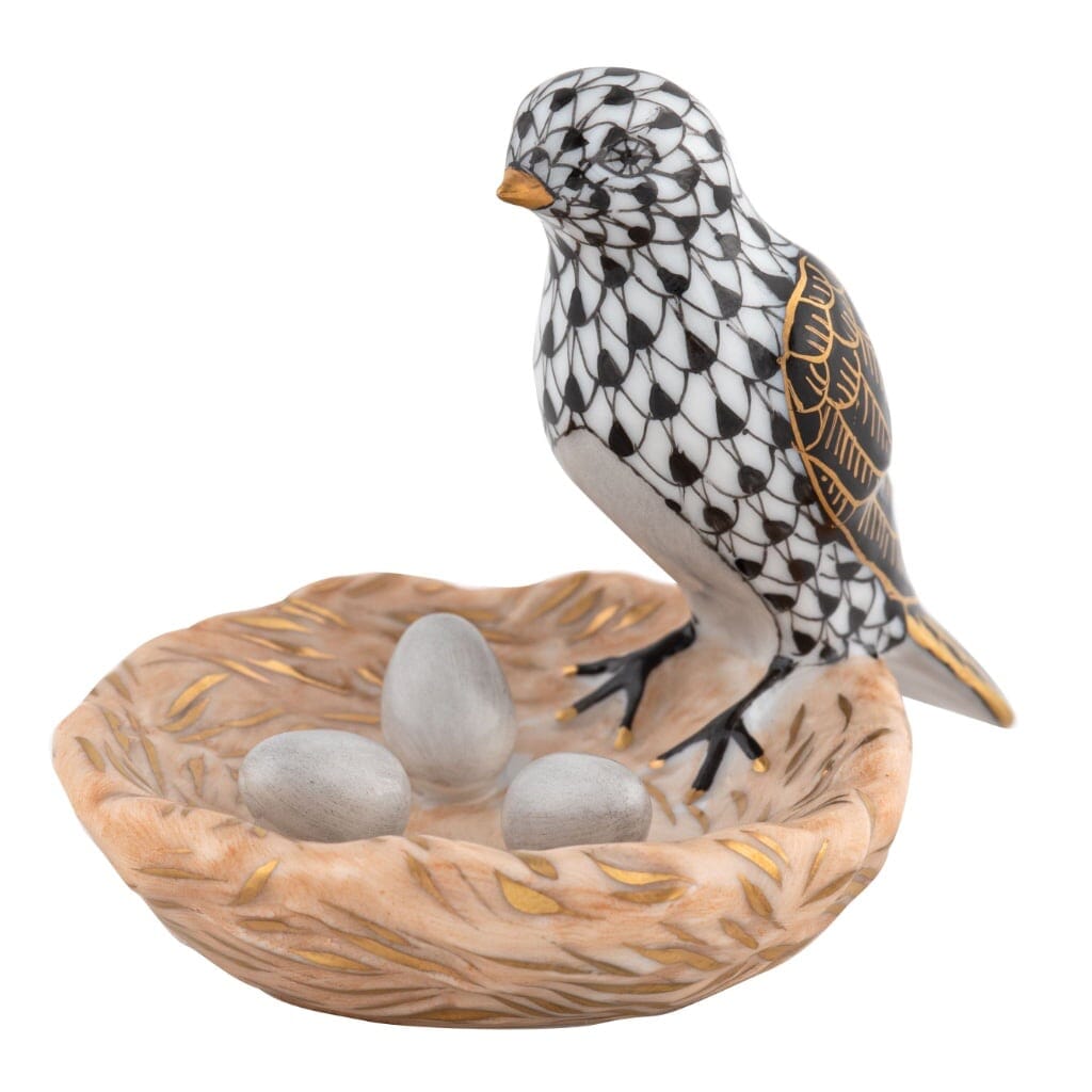 Herend Bird With Nest Figurine Figurines Herend Black 