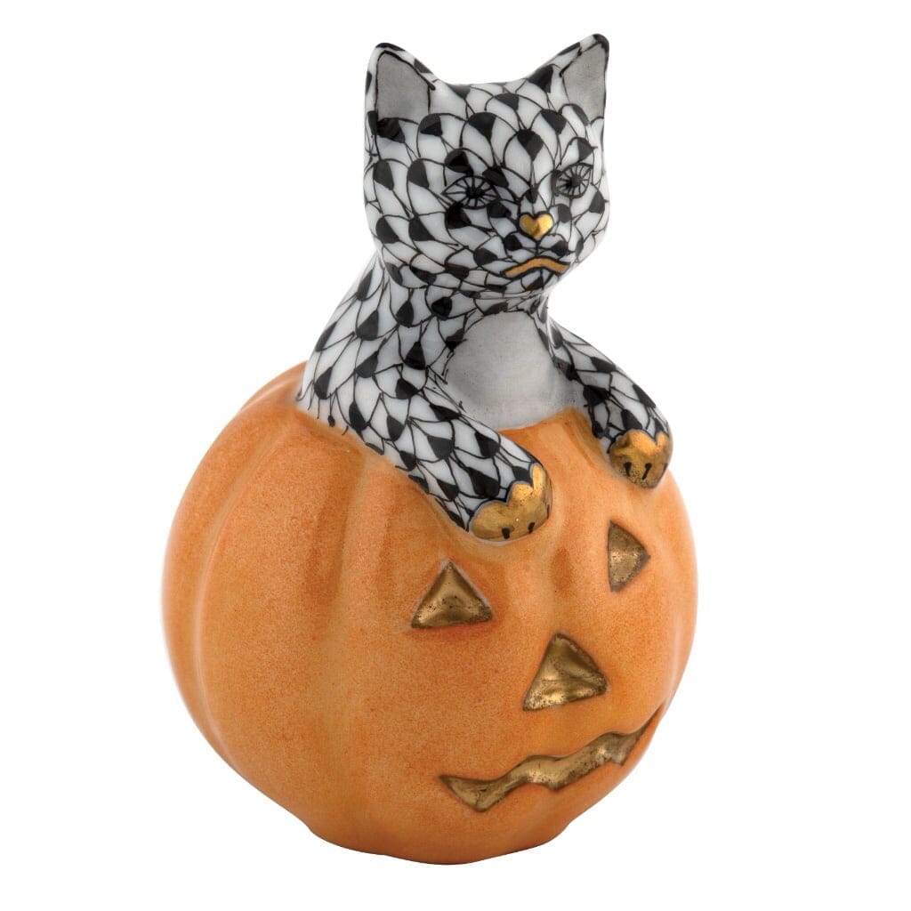 Herend Jack O Lantern Kitty Figurine Figurines Herend Black 