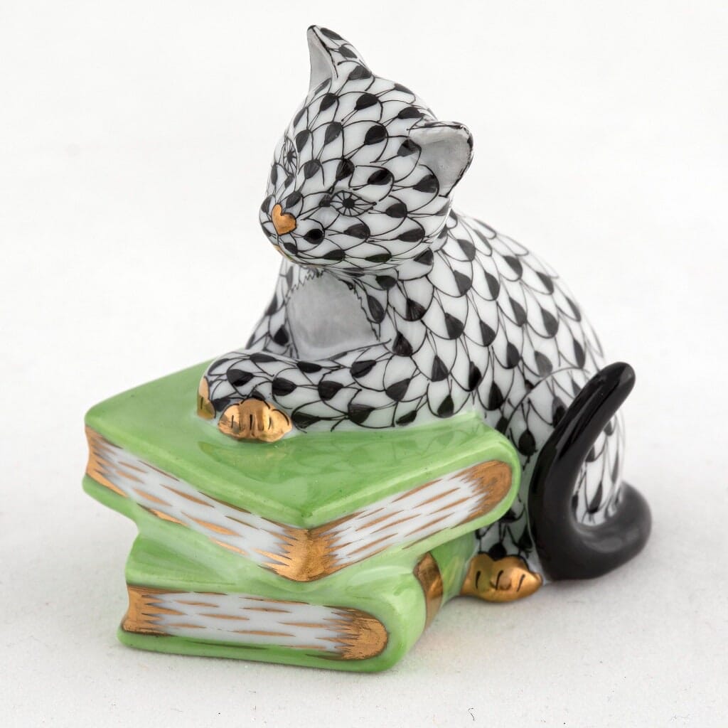 Herend Cat On Books Figurine Figurines Herend Black 