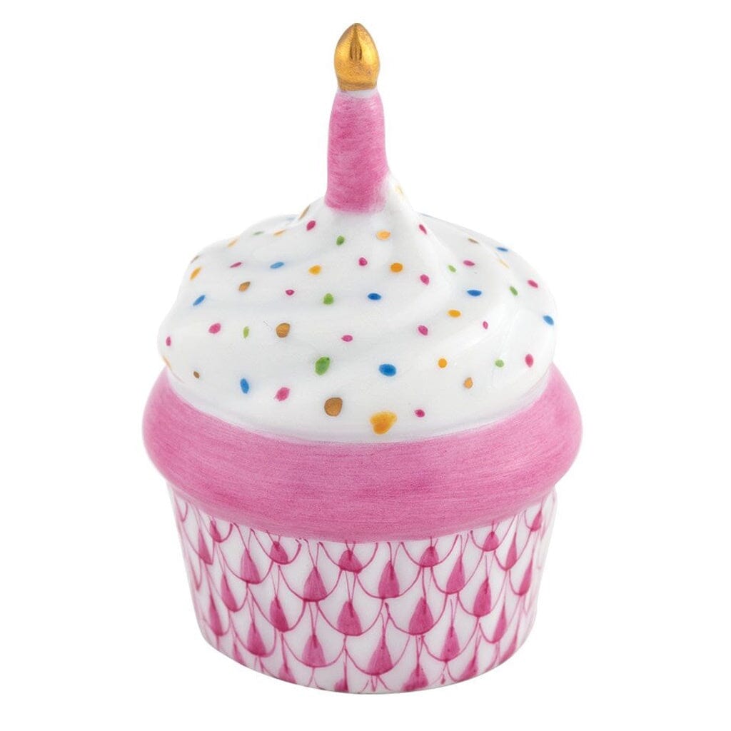 Herend Cupcake With Candle Figurine Figurines Herend Raspberry (Pink) 