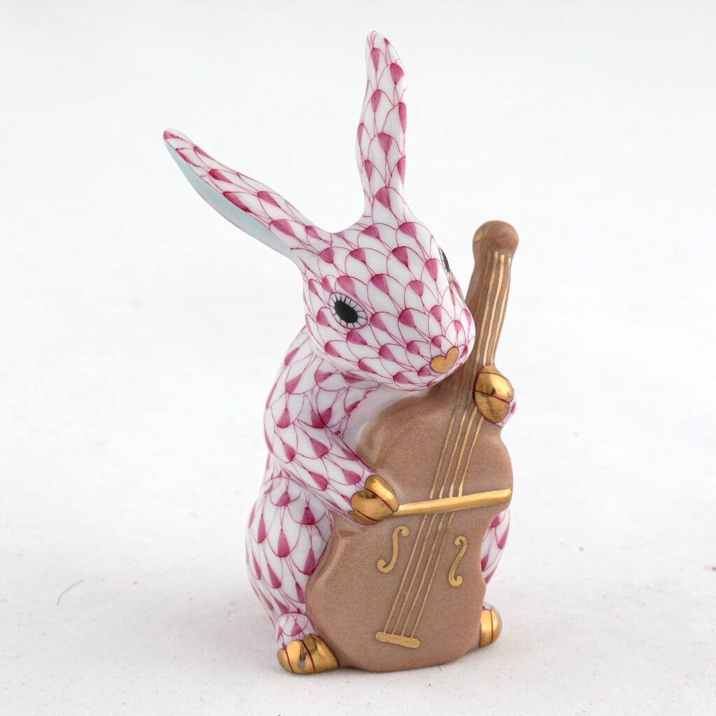 Herend Cello Bunny Figurine Figurines Herend Raspberry (Pink) 