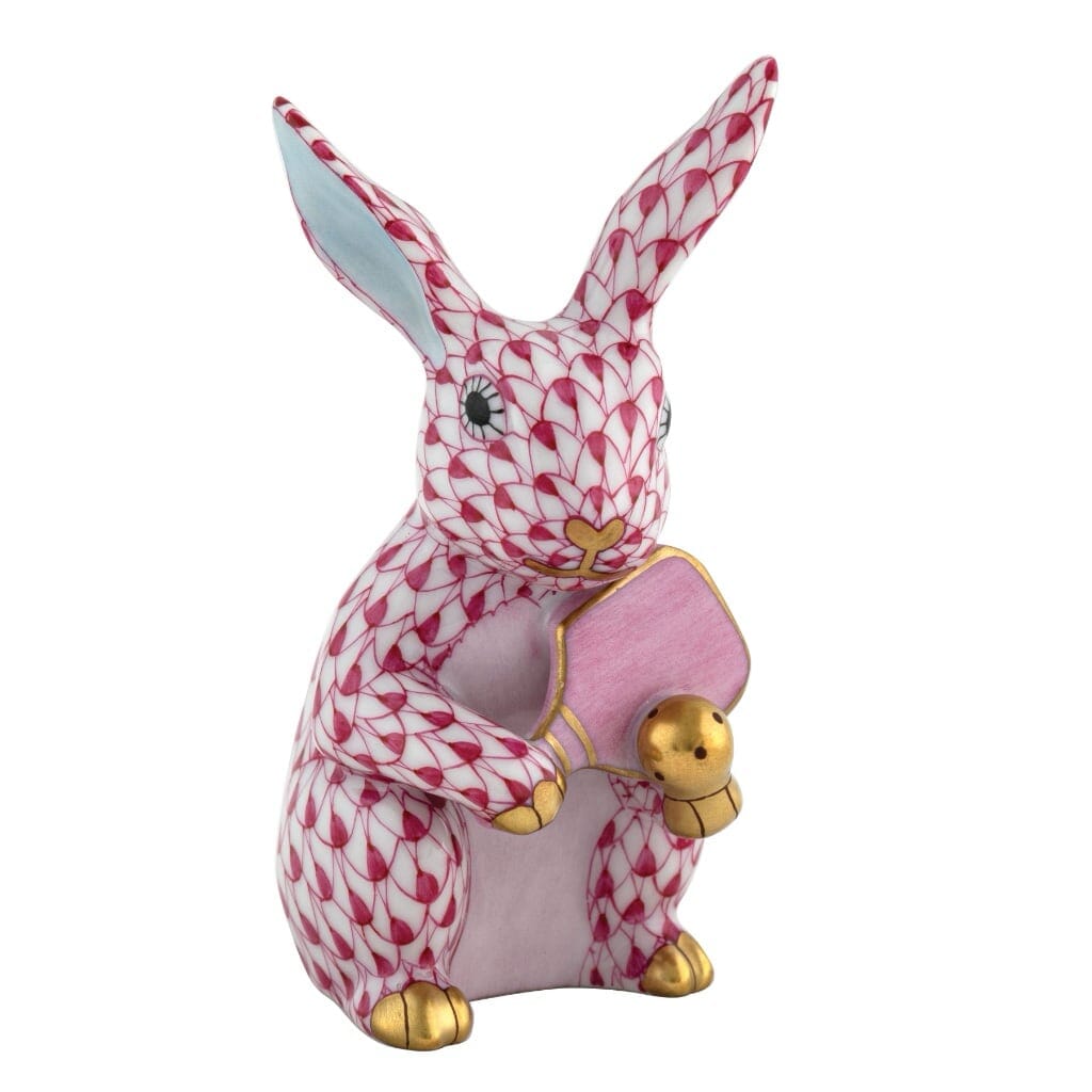 Herend Pickleball Bunny Figurine Figurines Herend Raspberry (Pink) 