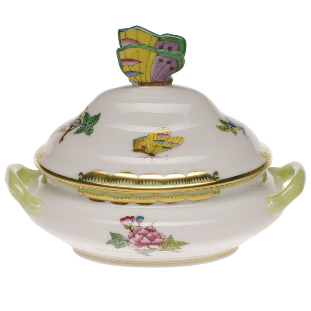 Herend Queen Victoria Mini Tureen With Butterfly Dinnerware Herend Green 