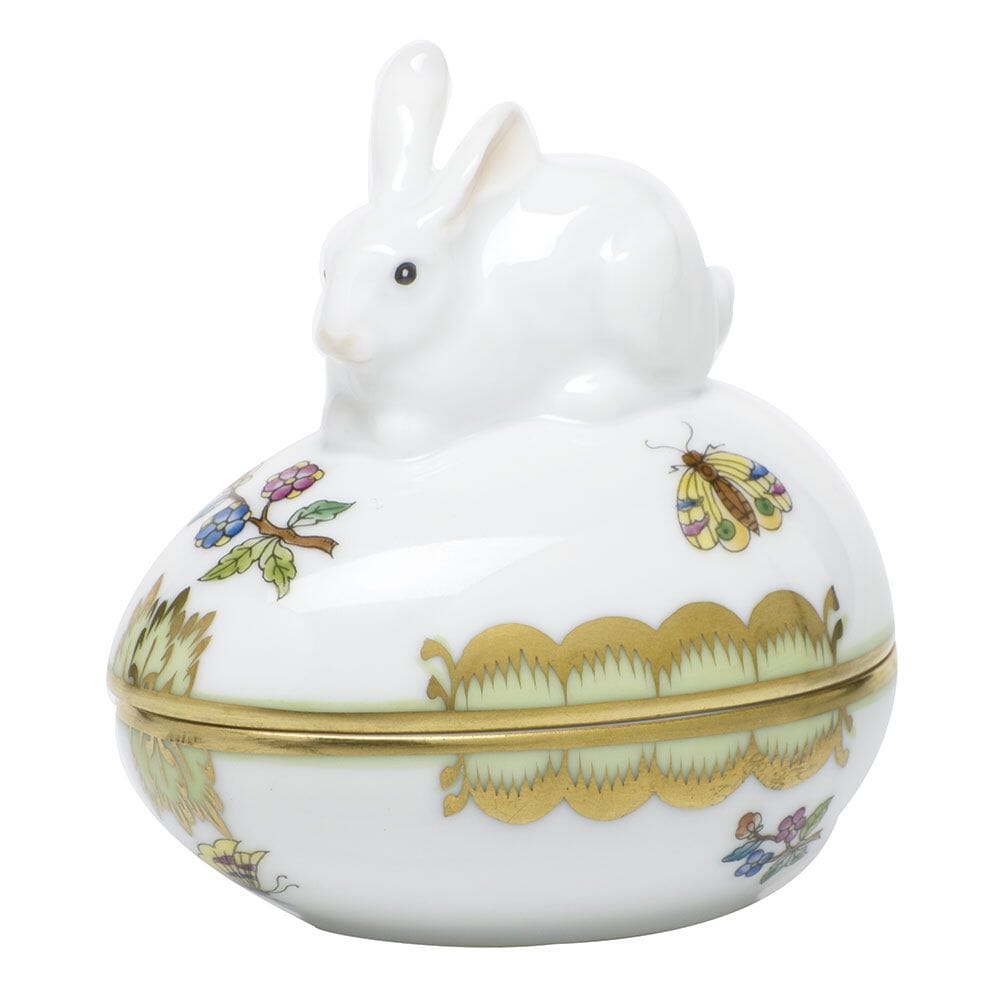 Herend Queen Victoria Egg Bonbon With Bunny Dinnerware Herend Green 