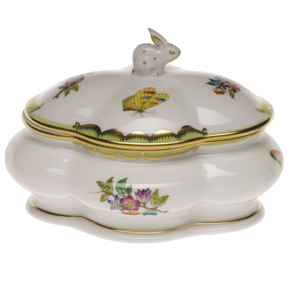 Herend Queen Victoria Covered Bonbon With Bunny Dinnerware Herend Green 