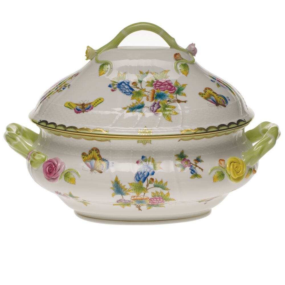 Herend Queen Victoria Tureen With Branch Handles Dinnerware Herend Green 