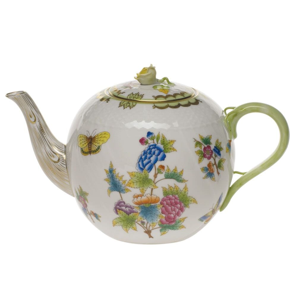 Herend Queen Victoria Tea Pot With Rose - 60 oz. Dinnerware Herend Green