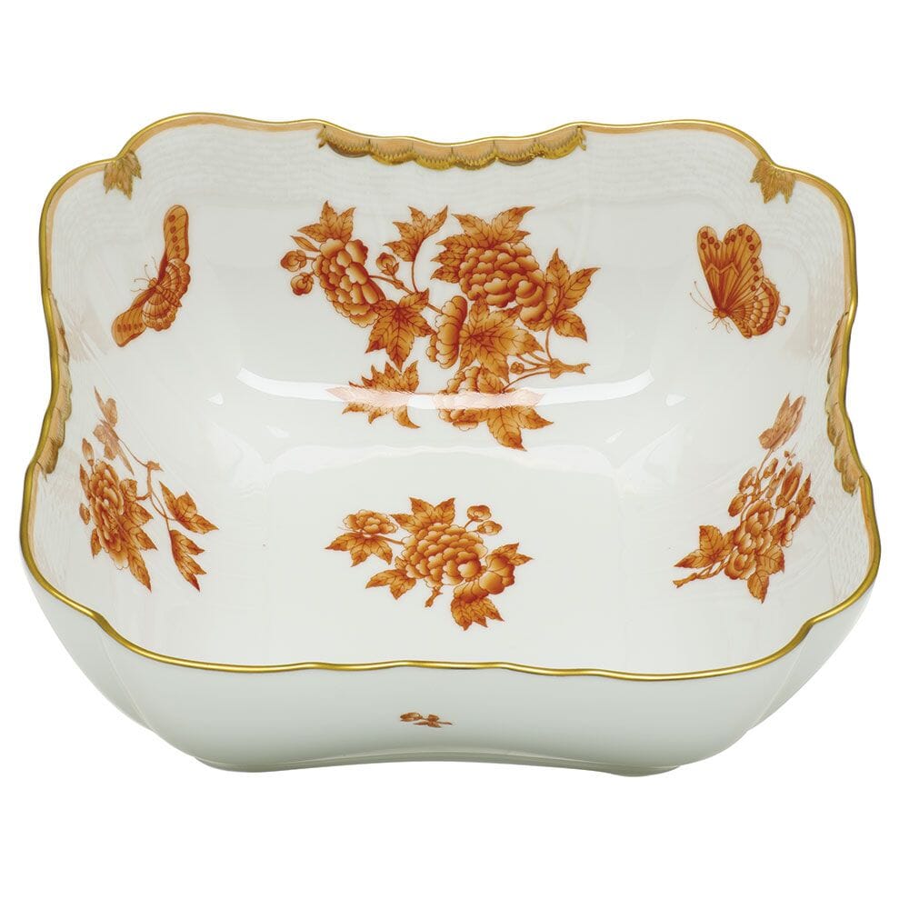 Herend Fortuna Square Salad Bowl Dinnerware Herend Rust 