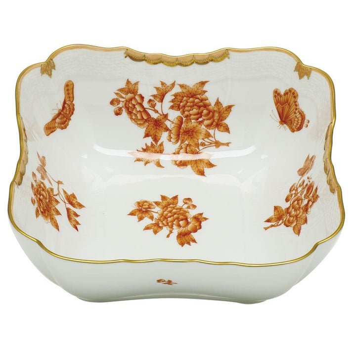 Herend Fortuna Square Salad Bowl Dinnerware Herend Rust 