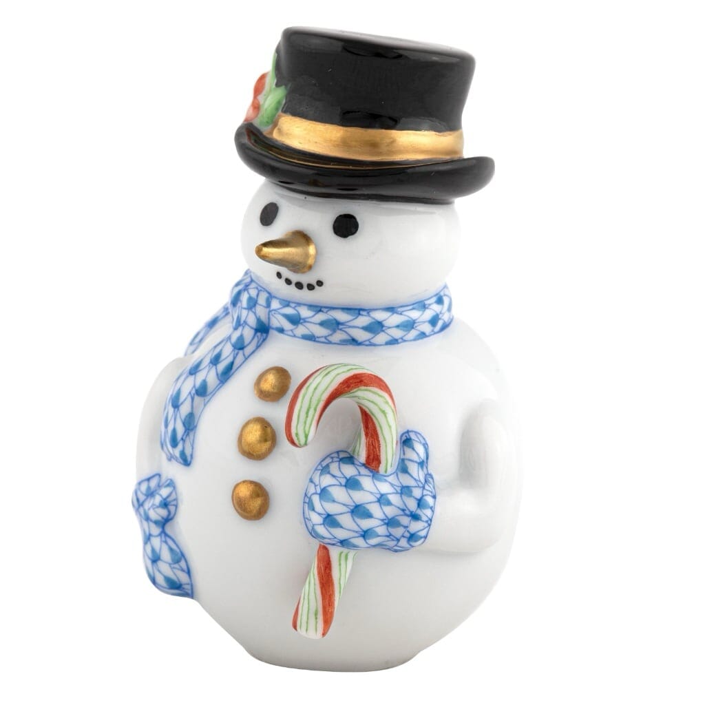 Herend Candy Cane Snowman Figurine Figurines Herend Blue 