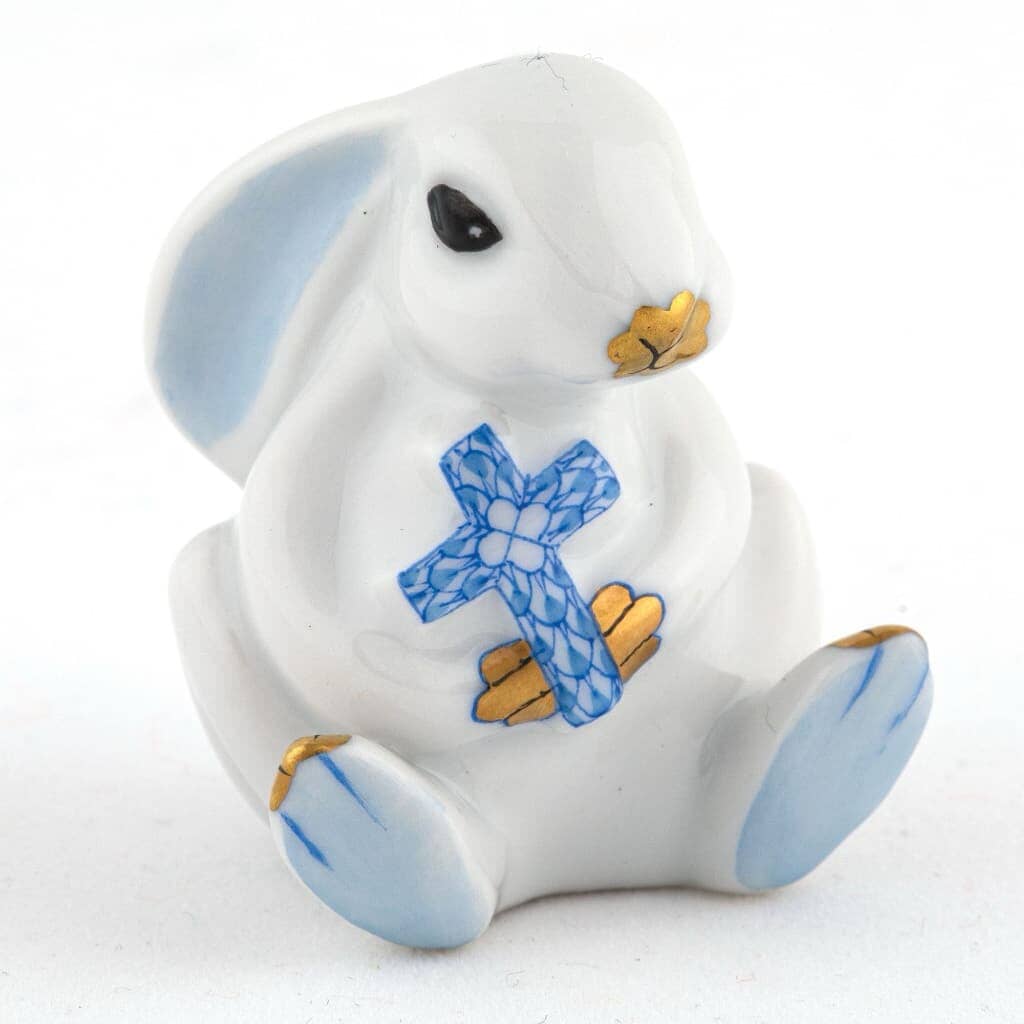 Herend Bunny With Cross Figurine Figurines Herend Blue 