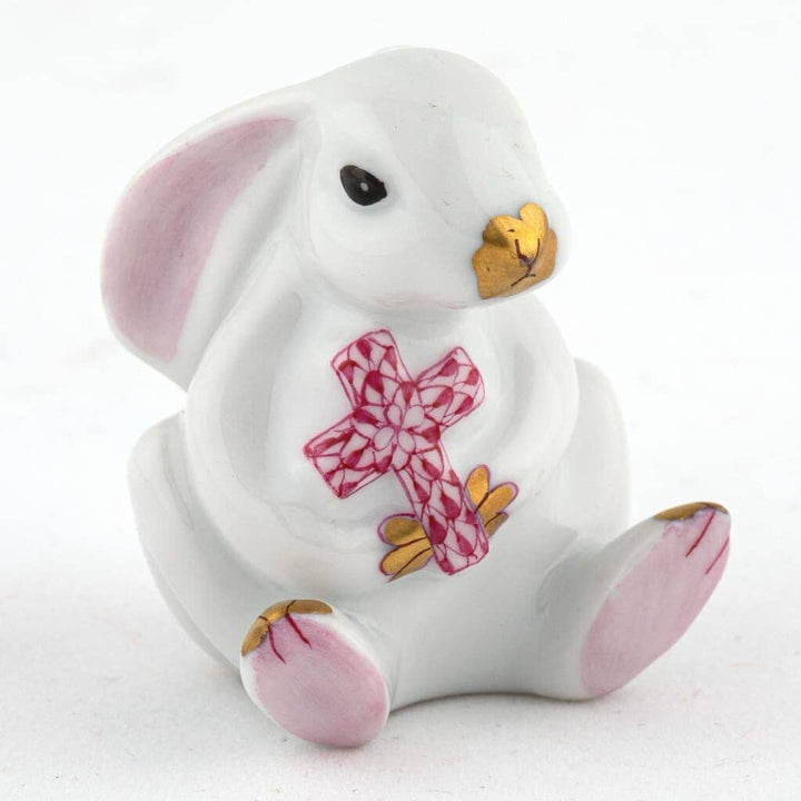 Herend Bunny With Cross Figurine Figurines Herend Raspberry (Pink) 