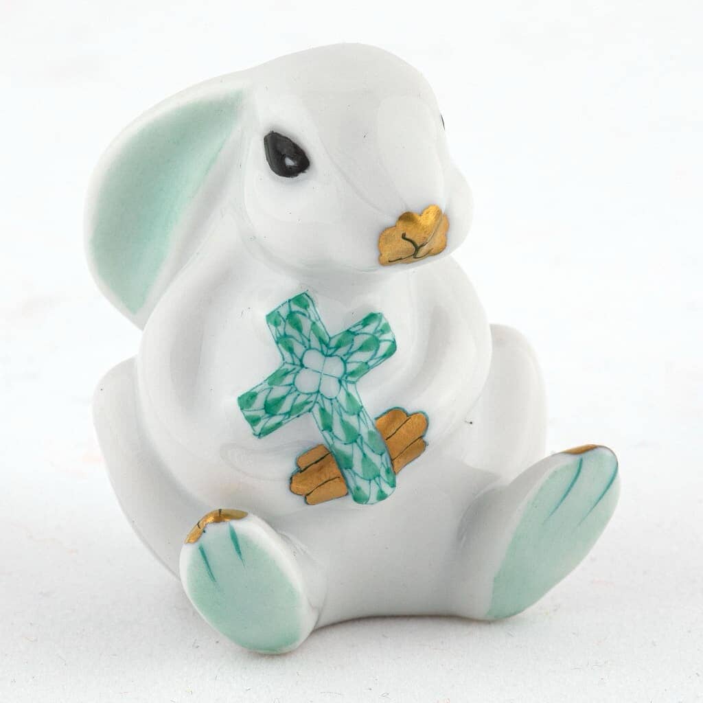 Herend Bunny With Cross Figurine Figurines Herend Green 