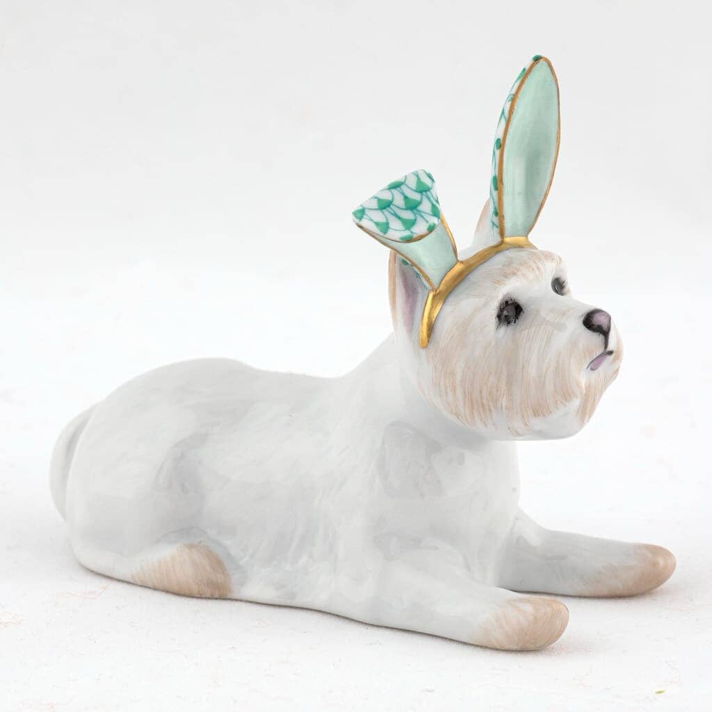 Herend Westie With Bunny Ears Figurine Figurines Herend Green 