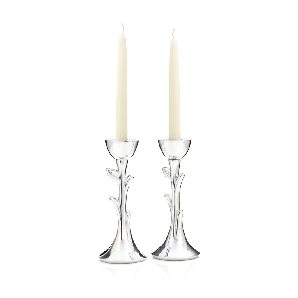 Nambe Tree Of Life Sabbath Candlesticks, (Pair) Judaica Nambe 