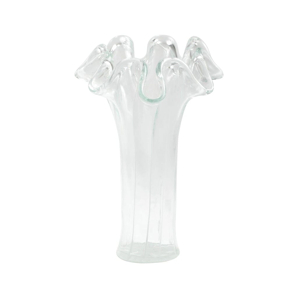 Vietri Onda Glass Clear w/ White Lines Short Vase Dinnerware Vietri 