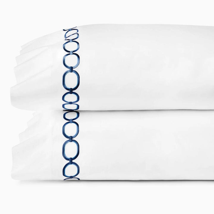 Sferra Catena King Pillow Case 22" x 42" (Pair) Bedding Sferra WHITE/NAVY 