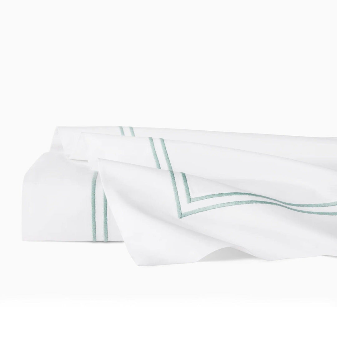 Sferra Grande Hotel Full Queen Flat Sheet 96" x 114" Bedding Sferra WHITE/AQUA 