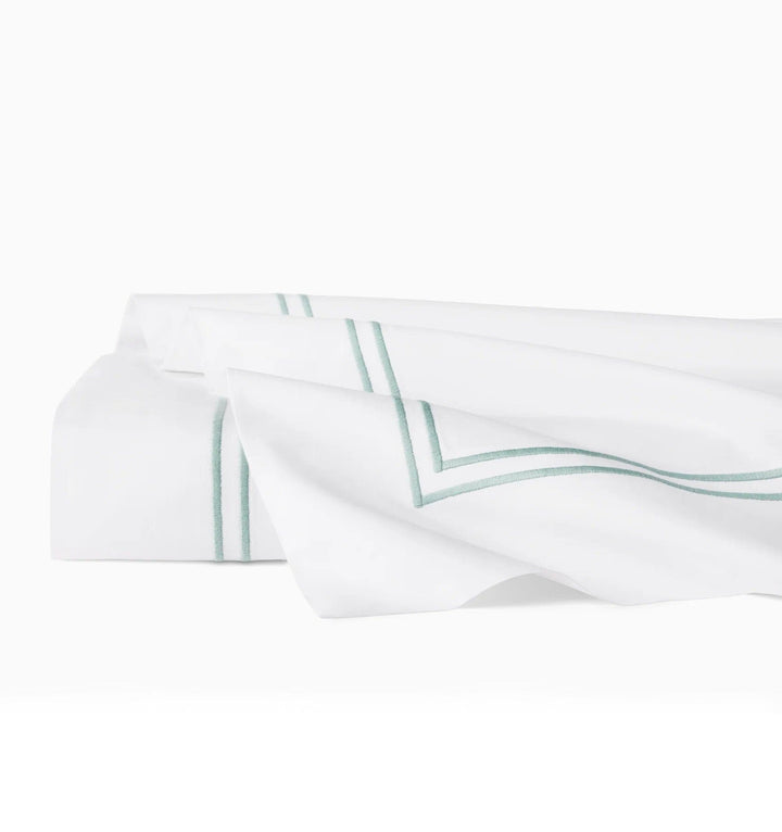 Sferra Grande Hotel Full Queen Flat Sheet 96" x 114" Bedding Sferra WHITE/AQUA 