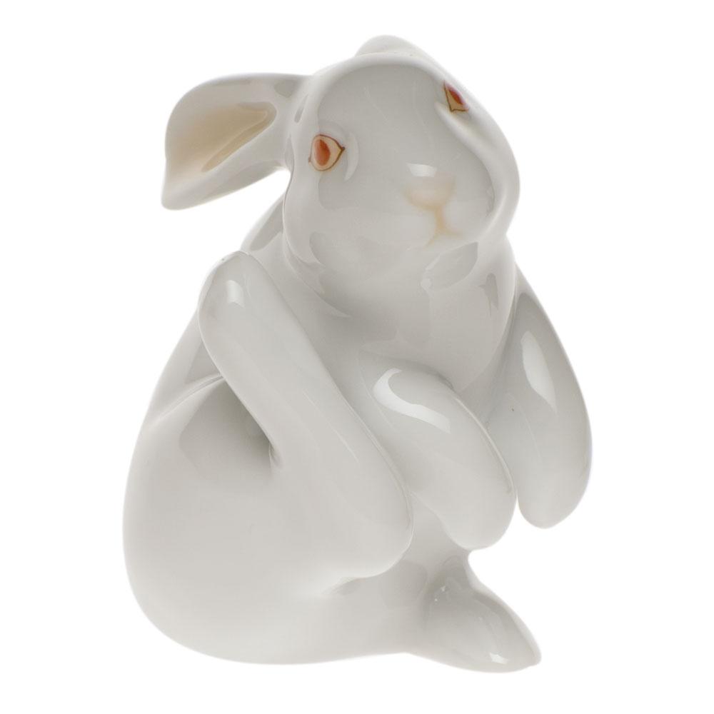 Herend Scratching Bunny Figurines Herend White W/Slight Coloration 