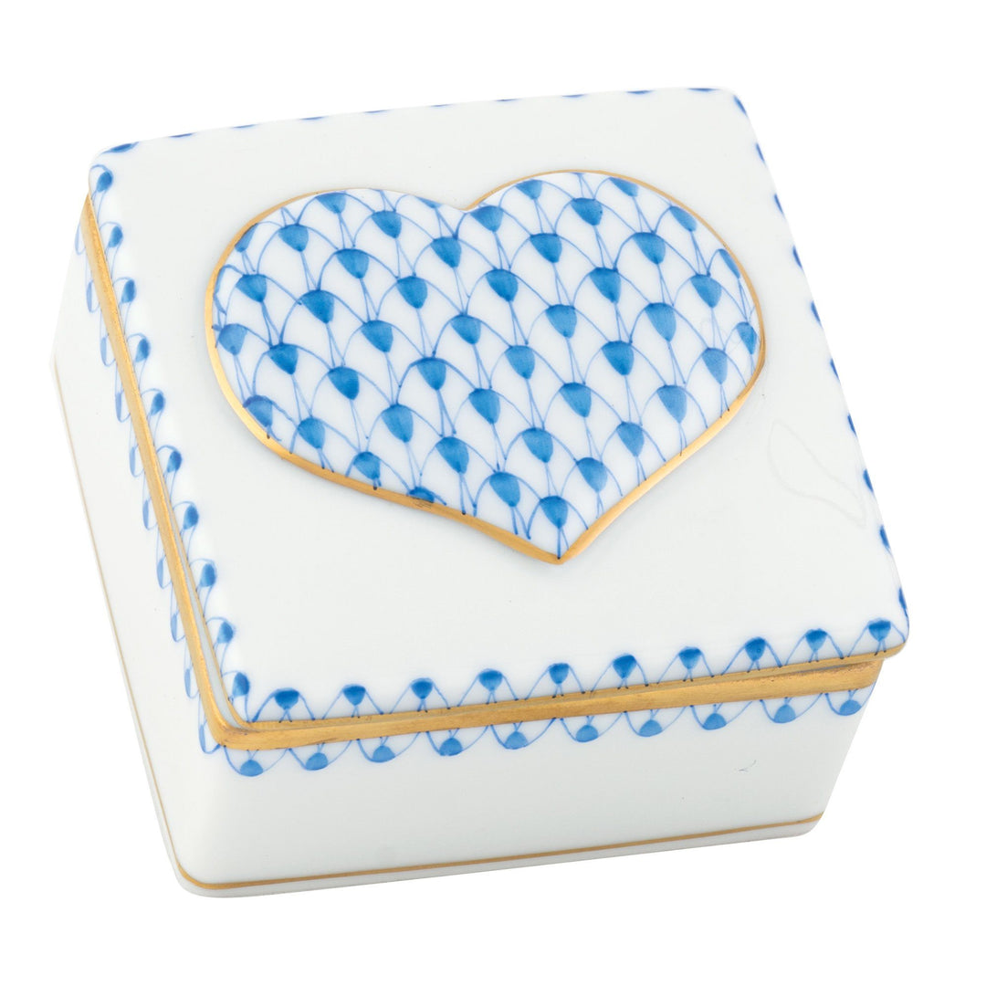 Herend Embossed Heart Box Figurines Herend Box Blue 