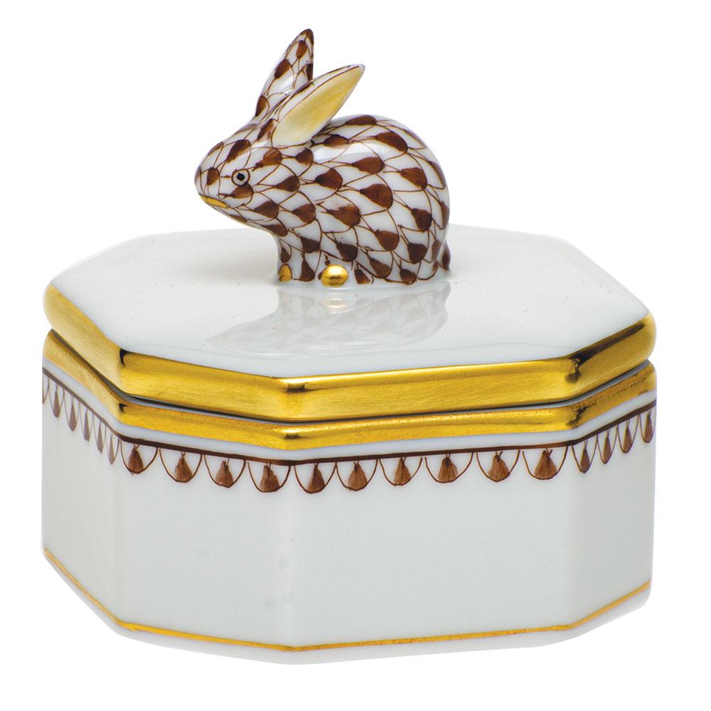 Herend Petite Octagonal Box - Bunny Figurines Herend Box Brown 