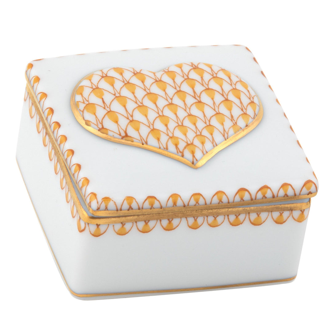 Herend Embossed Heart Box Figurines Herend Box Yellow 