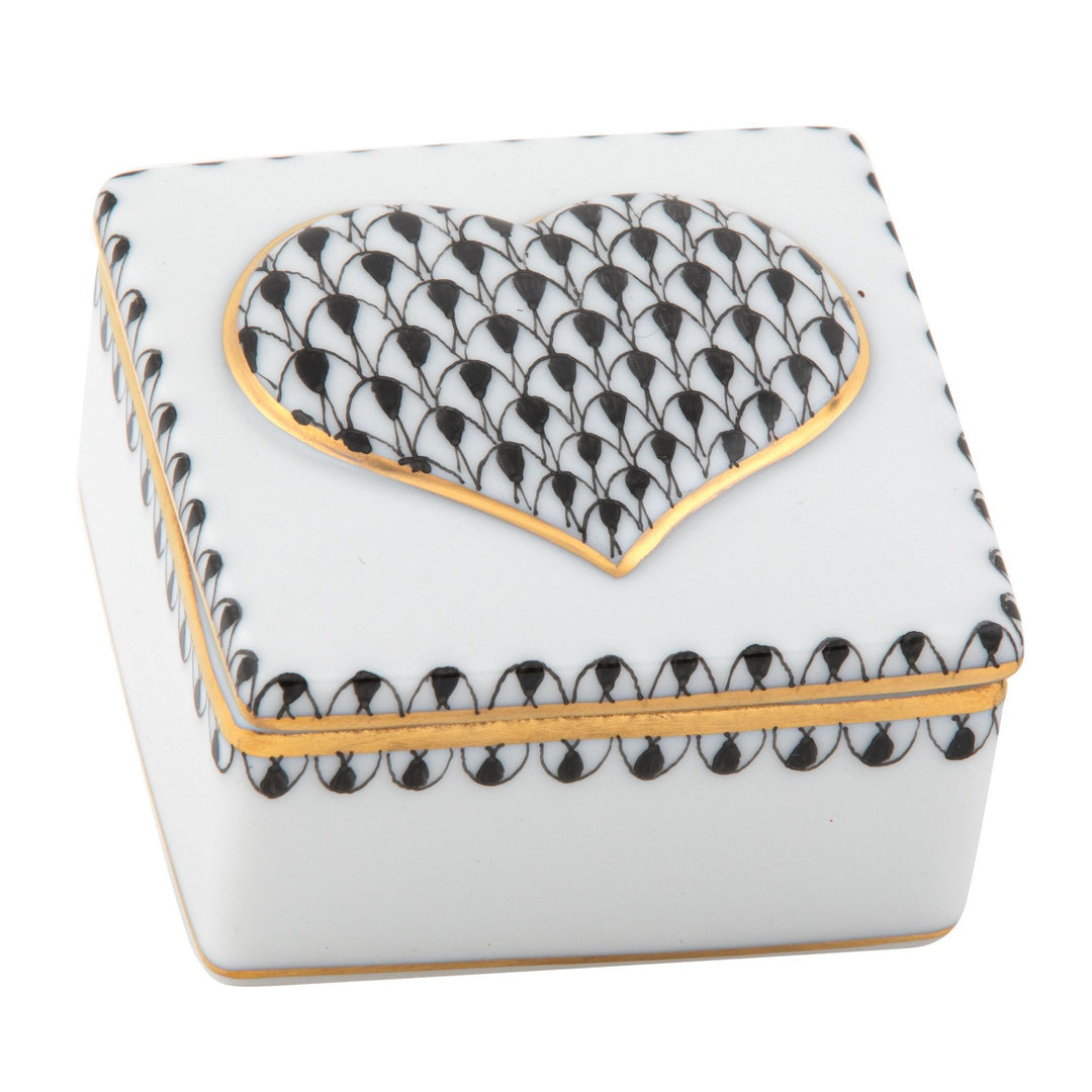 Herend Embossed Heart Box Figurines Herend Box Black 