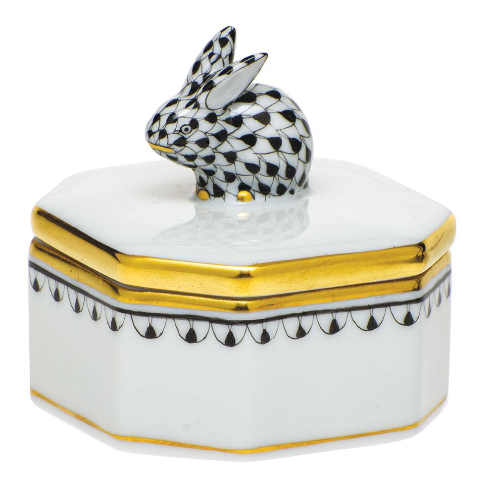 Herend Petite Octagonal Box - Bunny Figurines Herend Box Black 