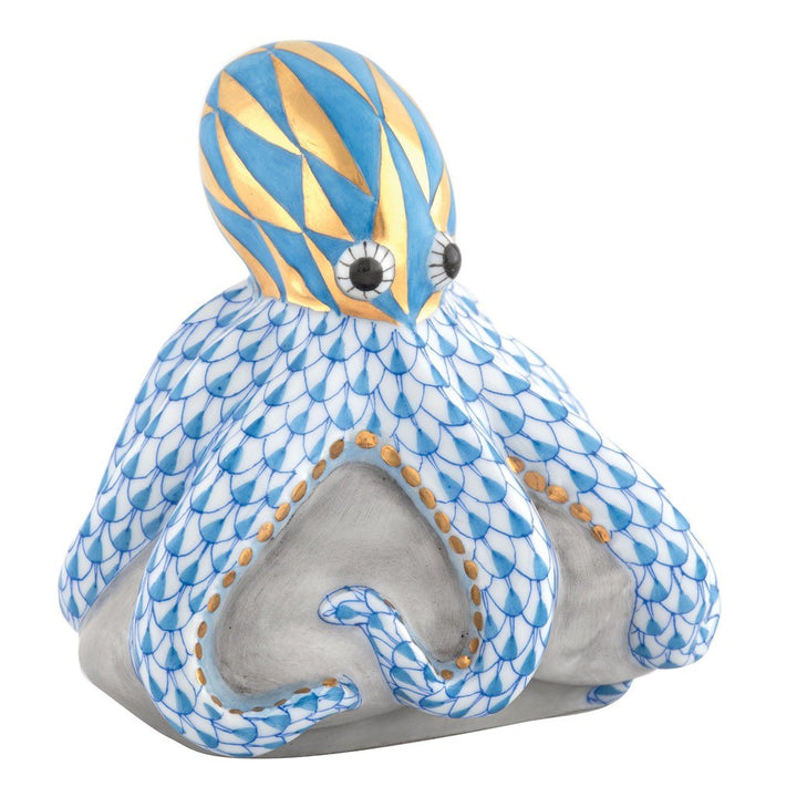 Herend Octopus On Rock Figurine Figurines Herend Blue 