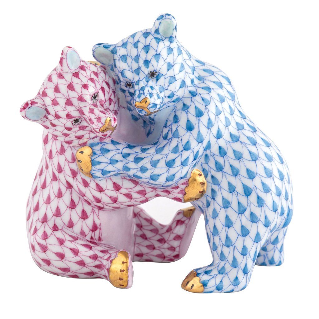 Herend Bear Hug Figurine Figurines Herend Blue-Raspberry 